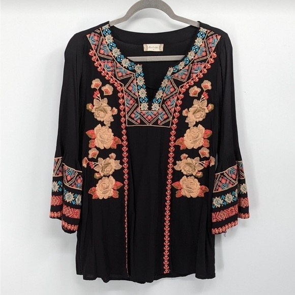 Altar’d State women’s black blouse with embroidered bell‎ sleeves, size medium - Picture 2 of 8